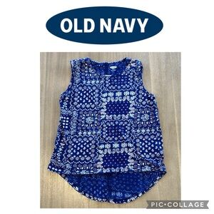 Old Navy Blue Sleeveless Hi-Low Tank Top with Paisley Patterns Girls Size S 6/7